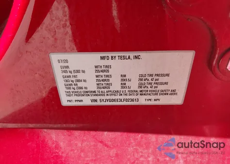 2020 Tesla Model Y Long Range Dual Motor All-Wheel Drive from USA, damaged, VIN 5YJYGDEE3LF023613